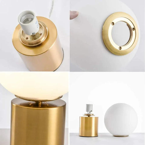 11 Inch Modern Gold Globe Table Lamp With Milk White Glass Shade And Sturdy Metal Base, parts and assembly details