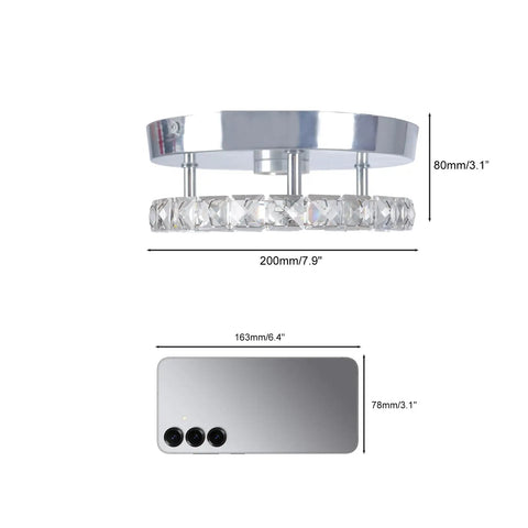 Modern Mini LED Crystal Chandelier Ceiling Light Semi Flush Mount Round White K9 Crystal and Stainless Steel 7.9 in 12-18W