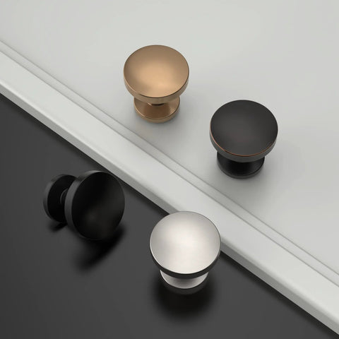 10 Pack Brushed Satin Nickel Cabinet Knobs 1.2 Inch Round Drawer Knobs For Cabinets And Drawers arranged on surface