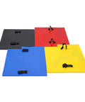 Four Piece Concrete Stamp Set With PU Stone Texture Imprint Skin, 24 By 24 Inches, shown in assorted colors with handles for patios, driveways, walkways.