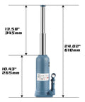 Front view of blue BAOSHISHAN 4-ton bottle jack with chrome lifting rod and detachable handle