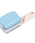 Handheld Three Hole Paper Punch With Scrap Collector Workhorse Five Sheet Capacity, blue top, adjustable guide for A4 to A7 paper sizes