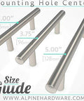 Premium Solid Euro Style Bar Handle Pull 25 Pack For Cabinets With 5 Inch Center Hole Size Guide