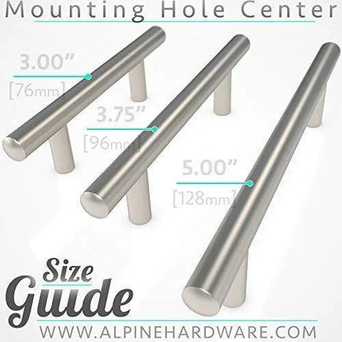 Premium Solid Euro Style Bar Handle Pull 25 Pack For Cabinets With 5 Inch Center Hole Size Guide
