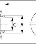 Technical diagram of Caplugs Half Inch Flush Mount Hole Plug Black Plastic With Flush Button Head For Sheet Metal