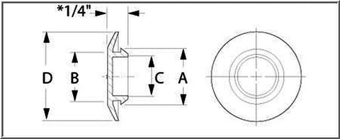 Technical diagram of Caplugs Half Inch Flush Mount Hole Plug Black Plastic With Flush Button Head For Sheet Metal