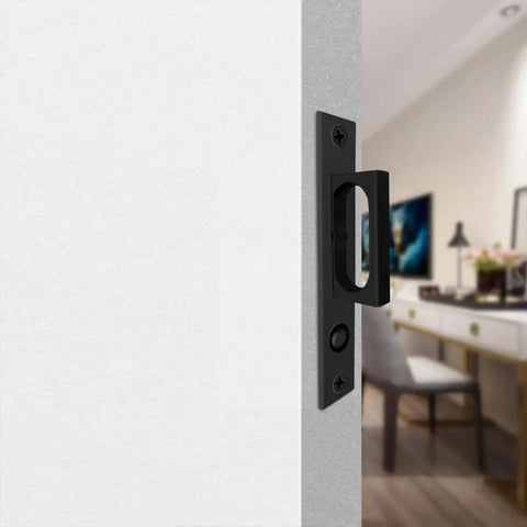 Pocket Door Edge Pull With Push Auto Bounce Switch Slick Brushed Nickel Black Finish Sliding Door Hardware Flush Hidden Handle Durable Stainless Steel Construction Easy Install And Smooth Operation, black flush handle on pocket door edge
