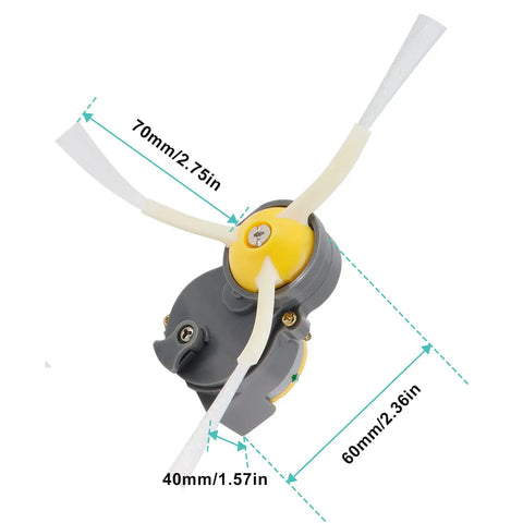 Replacement Side Brush Motor Module Kit With Side Brush And Screwdriver For Roomba 500 600 700 800 900 Series And i3 i7 e5 e6 e7 Models Keeps Hair And Debris Out Of The Motor Easy Drop In Replacement dimensions shown