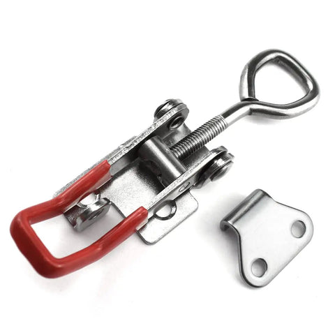 100 Piece Beefy Heavy Duty Adjustable 304 Stainless Steel Toggle Clamps Kit with Quick Release Hasp Latches and Lock Holes, close-up view