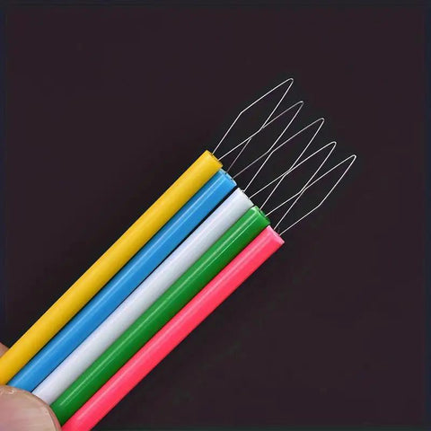 5 Piece Needle Threading Tool Set For Sewing Beading And Crafting Easy Threading Guides To Help Thread Through Needle Eyes Durable Plastic Threaders For Elderly Hands And All Your Handcraft Projects showing colorful threaders with wire loops