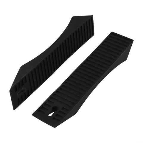 Two Pack Silicone Deadlift Wedge Blocks For Secure Barbell Plate Loading And Unloading, Anti Slip Wedge Pads, Durable Black, shown on white background