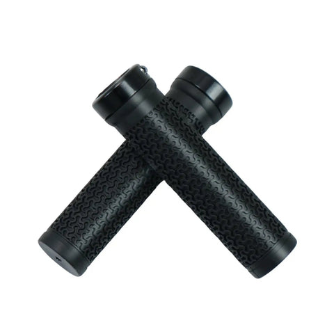Ergonomic Bike Handlebar Grips With Lock On Aluminum Alloy Clamp in black for mountain road BMX cruiser with anti-slip rubber.