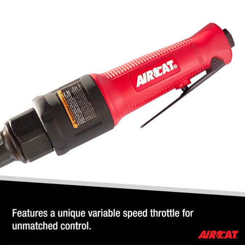 Close-up of Compact Three Eighths Inch Air Ratchet Wrench with 80 Ft Lbs Torque and 200 RPM Ergonomic Grip, red handle detail