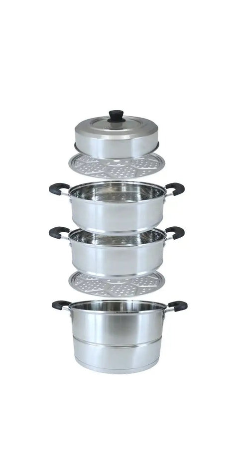 Premium 3 Tier Stainless Steel Steamer Set With Stay Cool Handles 30 cm Converts To 4 Levels Or Single Pot Includes 2 Interchangeable Trays For Healthy Easy Cooking And Flexible Meal Prep