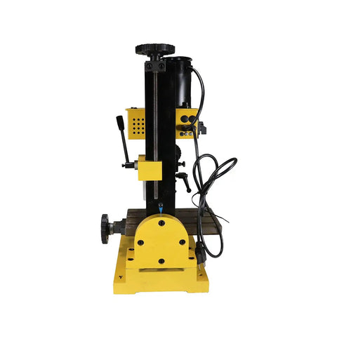 Front view of Variable Speed Mini Milling Machine for benchtop drilling, showcasing 3/8 inch drilling capacity and 4 flute bits.