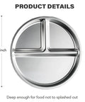 Portion Control Plates For Grownups, Stainless Steel Divided Dinner Plates For Weight Loss And Diabetic Diets, Unbreakable 9 Inch