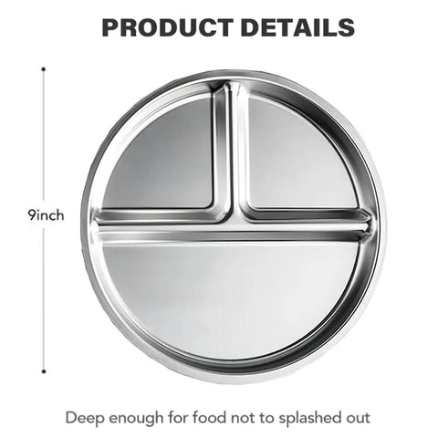 Portion Control Plates For Grownups, Stainless Steel Divided Dinner Plates For Weight Loss And Diabetic Diets, Unbreakable 9 Inch