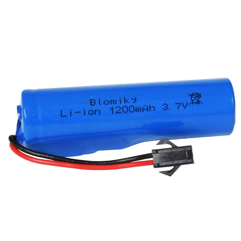 Monster Power 3.7V 1200mAh Li Ion RC Battery Pack close-up with SM2P plug, blue casing, and wires visible