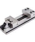 Heavy Duty 6 Inch Machine Vise Clamp Built Tough High Precision Steel For CNC Milling Machines And Bench Drills, side view shows rotary knob and jaws.