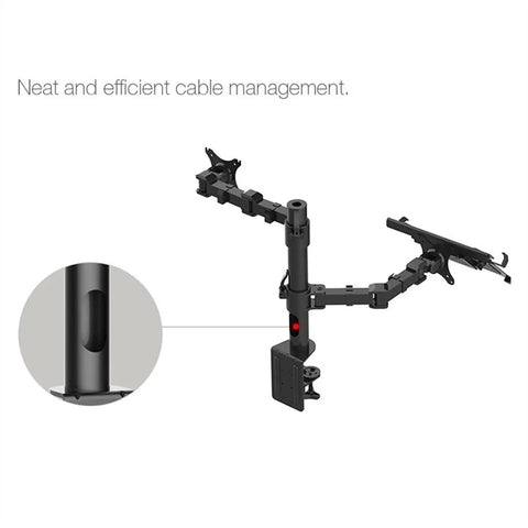 Heavy Duty Dual Monitor Arm Stand With Full Motion Height Adjustable Desk Mount For 10 To 27 Inch Screens and 15.6 Inch Laptops Up To 22 Lbs Each Sturdy Steel Desk Setup Flex That Slaps with cable management feature.