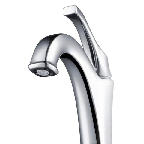 Vessel Bathroom Faucet With Single Handle And Pop Up Drain, chrome finish, side view showing sleek design and spout detail.