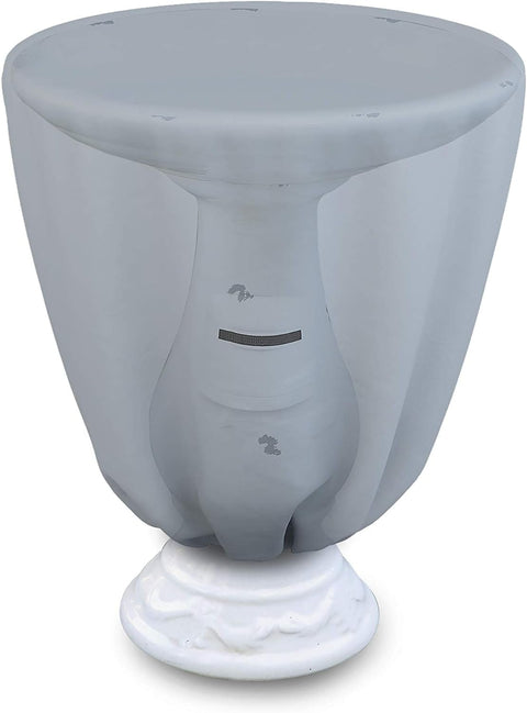 Round Bird Bath Cover With Elastic Edge For A 21 Inch Diameter Basin Beefy 18 Oz PVC Coated Polyester Waterproof And UV Weather Resistant Outdoor Garden Bird Feeder Bowl Cover For Winter And All Season Use Gray covering a bird bath