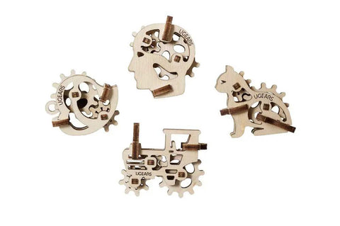 DIY Stress Relief 3D Puzzle Kit With Four Mini Models Self-Build Plywood Mechanics Featuring Tractor Cat Head And Heart For Adults And Kids Ages 5 To 80, four plywood models