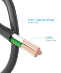 Power Strip With Six Outlets And Three USB Ports, Six And A Half Foot Long Flat Plug Cord, Surge Protector With Overload Protection, Copper Core, showing copper wire detail.