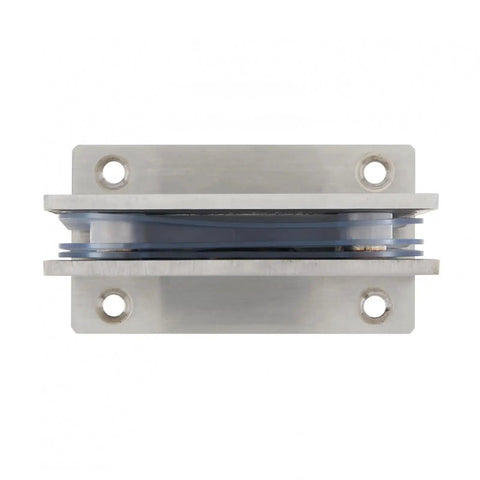 90 Degree Glass Door Hinge Stainless Steel Wall Mount Frameless Glass Fixing T Clip, top view, sleek modern look