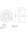 Technical drawing of External Rotating Magnetic Powder Brake 2.5 Kg Capacity 25 Nm Torque DC 24V Drive PB B1 Type
