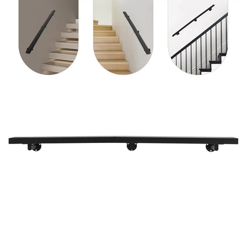 Kick Ass Heavy Duty Wall Mount Handrail In Matte Black Stainless Steel With Non Slip Grip For Modern Indoor Stairs, side view.