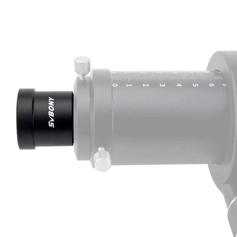 1.25 Inch Telescope Extension Tube Adapter with 34mm Optical Length attached to a telescope focuser, showing locking thumb screws.