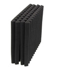 Built Tough Acoustic Foam Panels 6 Pack Soundproof Wedge Tiles stacked side view, black high density foam for sound insulation.