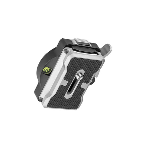 Auto Locking Quick Release Plate With Universal Tripod Base Rock-Solid Anti-Slip Stability For Sliders And Vertical Filming Quick Press-To-Release 15Kg Load Capacity QF 60 Black, showing vertical design and Arca clamp.