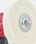 Heavy Duty Bench Grinder Arbor Washers And Flanges Set Built Tough For Half And Five Eighth Inch Shafts Runs Smooth On Wire Wheels close-up of soft fabric polishing wheel.