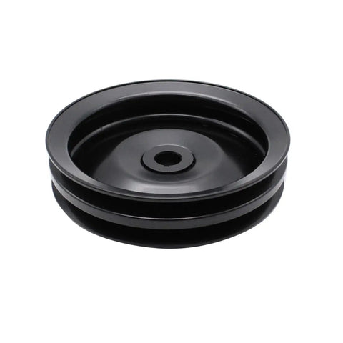 Saginaw Style Double Groove Power Steering Pump Pulley Kit With Five Eighth Inch Keyway Shaft For Small Block Chevy And Big Block Chevy V Belt Compatible 350 454 GM Pontiac Buick, front view of black double-groove pulley.