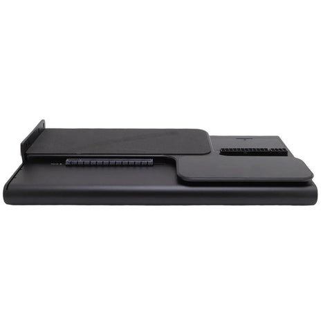 Level Up Your Setup With This Beast Mode External Graphics Card Dock Featuring Pcie 4.0 X4 Connectivity For Lightning Fast Laptop Gaming And 4K Editing Includes Atx Sfx Power Adapters To Crush Workloads And Run Smooth Without The Lag, sleek black dock profile with PCIe connector and padded surface.