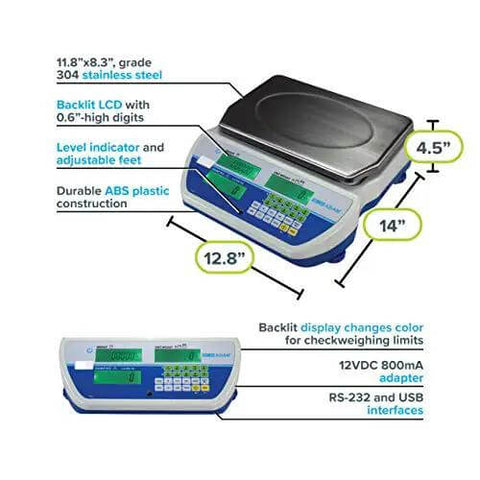 Cruiser Cct Bench Counting Scales With 35 Pound Capacity And 0.001 Pound Readability For Precise Batch Counting Pro Grade Weighing Scale Built For Pros And Backed By UK Design And US Support, showing dimensions and features like backlit LCD, durable ABS plastic, and stainless steel plate.
