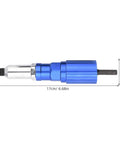 Electric Rivet Gun Kit For Metal Repair With Aluminum Alloy Converter Head, shows blue converter head size 17cm x 3.5cm