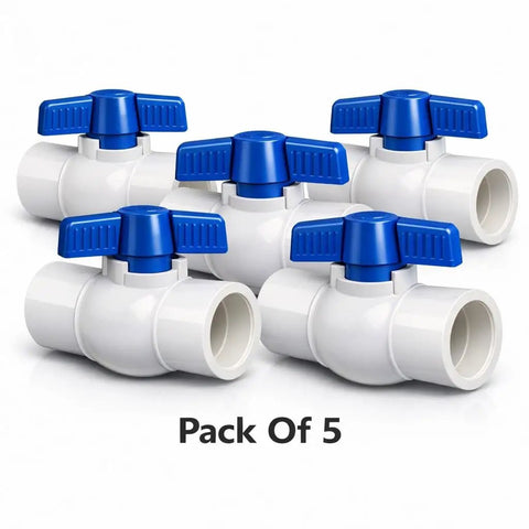 Heavy Duty 1/2 Inch PVC Ball Valve Sch40 Socket To Socket Shut Off Valve For Plumbing Irrigation Pool Spa With Blue Handle And Built Tough Zero Drip Seal Pack Of 5 stacked valves with blue handles
