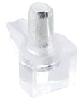 Close-up of a metal pin in a clear plastic bracket from Clear Shelf Pins Kit With Metal Pins For Cabinets And Wood Shelves Low Profile Transparent