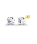 Solid 14K Yellow Gold Hypoallergenic 4mm Round Cubic Zirconia Solitaire Stud Earrings With Secure Ball Screw Backs For Women, Everyday Shine, All Day Comfort, Premium Sparkle And Timeless Style.