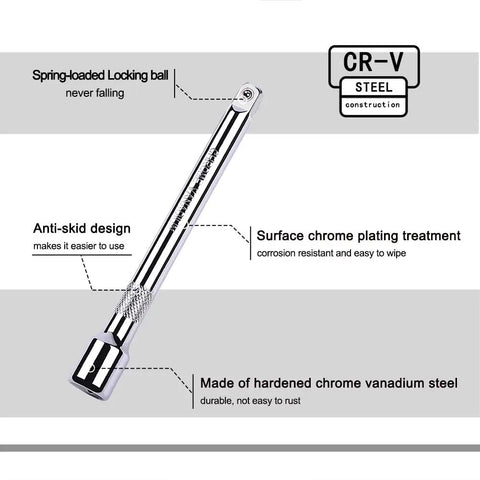 3/8 Inch Drive Extension Bar Set With Universal Joint Socket Includes 3, 6, And 10 Inch Extensions Chrome Vanadium Steel Durable Chrome Plated Anti Slip Heavy Duty Socket Extension Kit For DIY And Pro Grade Workhorse Gear