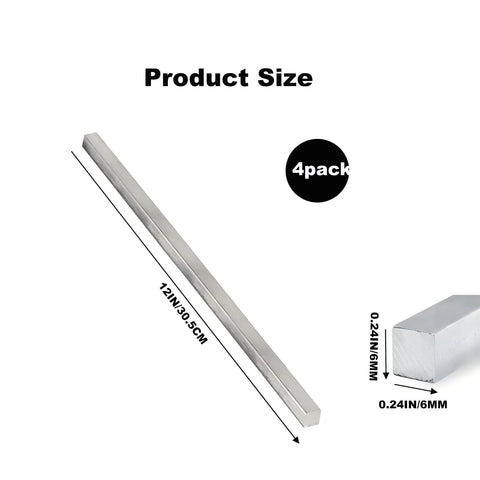 Four Pack One Quarter Inch Square Stainless Steel Key Stock Bar Stock Twelve Inch Cold Drawn Plain Finish For Cutting And Welding DIY Projects