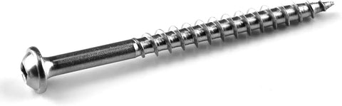 Single stainless steel pocket hole screw 2-1/2 inch coarse thread Maxi Loc head for outdoor woodworking, softwood, plywood projects.