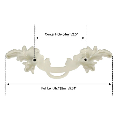8 Pack 2.5 Inch Drawer Pull Handles Vintage Cabinet Knobs Shabby Chic European Style; dimensions highlighted; cream white with silver edge