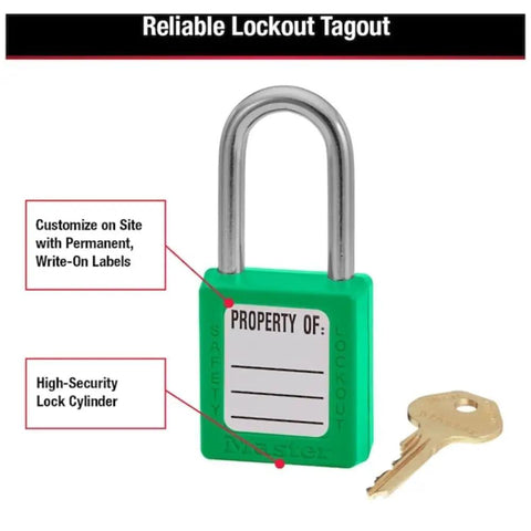 Heavy Duty Lockout Tagout Safety Padlock Green OSHA Compliant Non Conductive Thermoplastic Body Built Like A Tank Rock Solid Industrial Security Gear For Frontline Crews