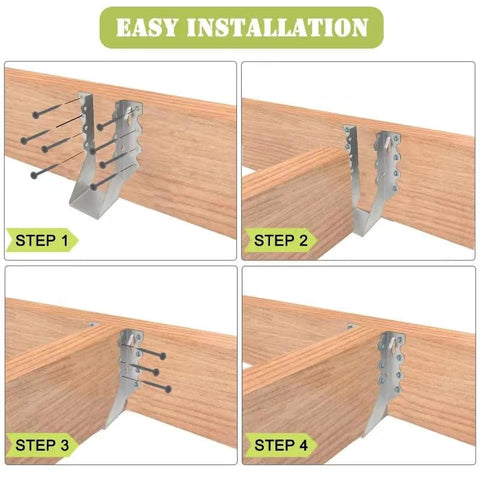 4-step installation of 20 Pack 2 By 8 Inch Joist Hanger 18 Gauge Double Shear Face Mount For Wood Floor Deck And Ceiling Joists Galvanized Steel
