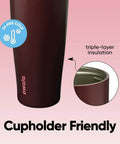 FreeSip Insulated Stainless Steel Tumbler With Built In Straw 40oz in Black Cherry showing cupholder friendly design.