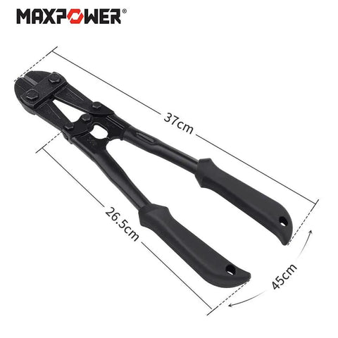14-Inch Heavy Duty Bolt Cutter With Hardened Chrome Molybdenum Steel Blades And Ergonomic Rubber Handles, Adjustable Blades visible